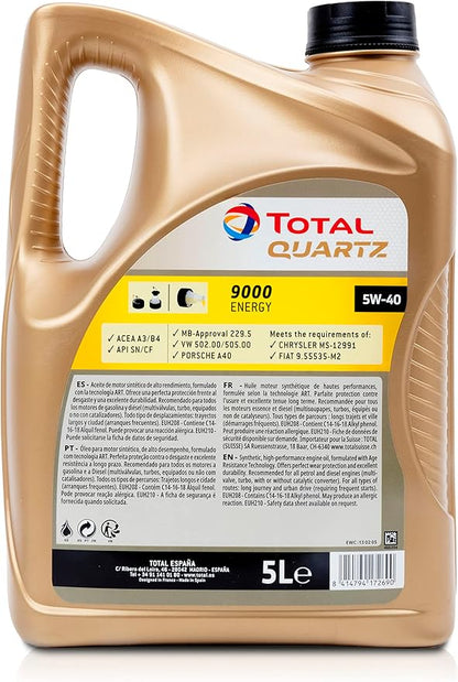 Total Aceite Lubricante de Motor Total Quartz 9000 Energy 5W-40 5 Litros